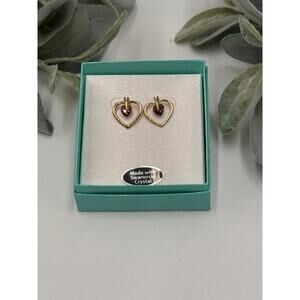 Swarovski Pierced Earrings Gold Tone Heart Shape with Faux Red Gem NIB